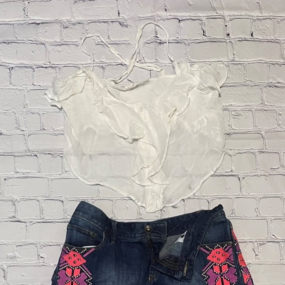 Love Tree Sheer Button Crop Top Cami Tank Sz S/M